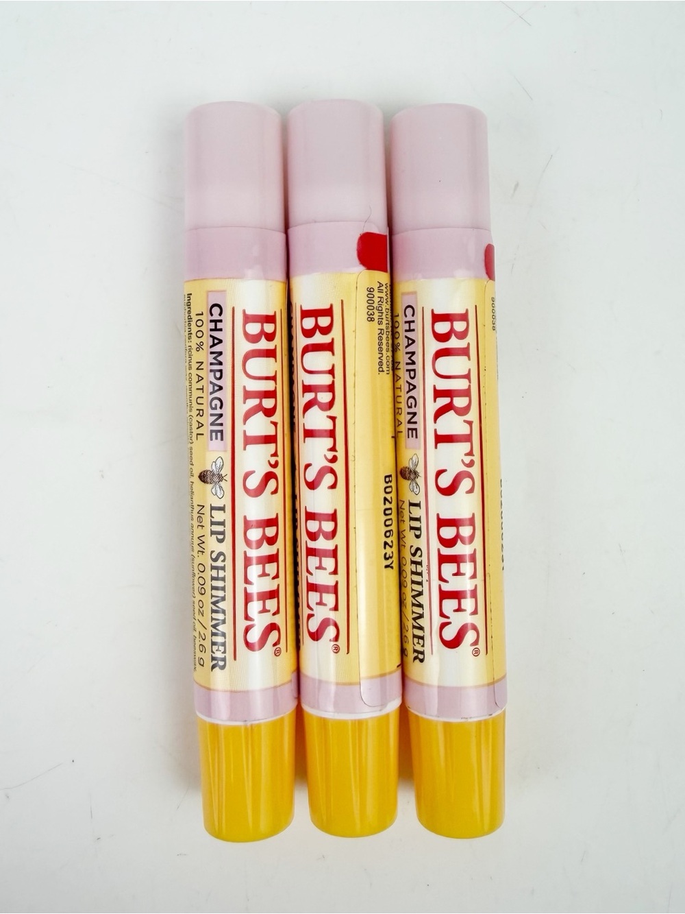 THREE Burt's Bees Lip Shimmer Champagne 0.09 oz ea New Original.